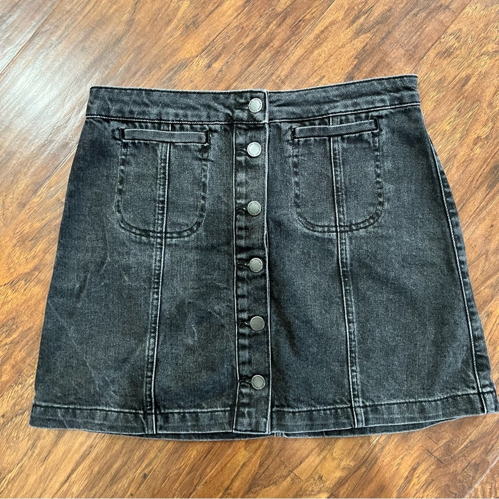 Topshop Nordstrom Moto Skirt Black Grey Gray Buttons Denim Chambray